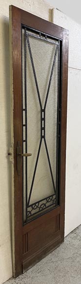Art Deco interior door in wood and wrought metal, featuring geometric ornamentation and textured glass Art Deco interior door in wood and wrought metal, featuring geometric ornamentation and textured glass-2