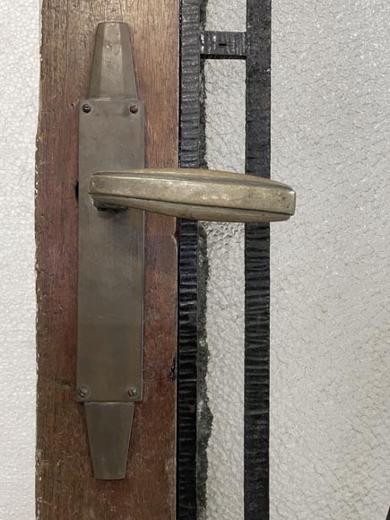 Art Deco interior door in wood and wrought metal, featuring geometric ornamentation and textured glass Art Deco interior door in wood and wrought metal, featuring geometric ornamentation and textured glass-5