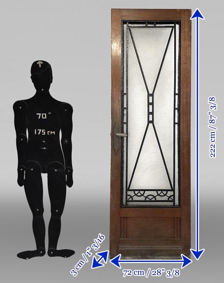 Art Deco interior door in wood and wrought metal, featuring geometric ornamentation and textured glass Art Deco interior door in wood and wrought metal, featuring geometric ornamentation and textured glass-9