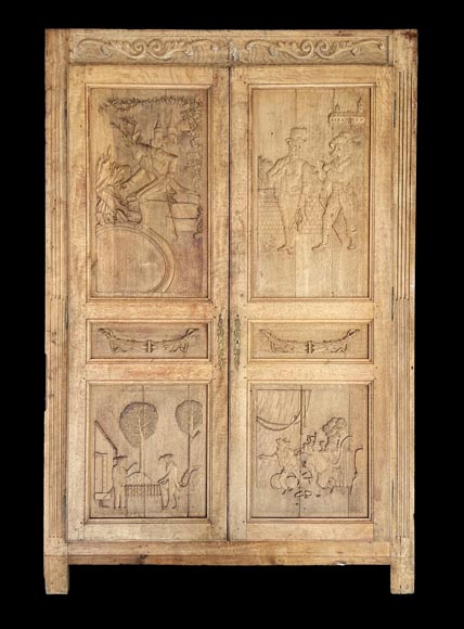 Important oak panelling carved with scenes from La Fontaine's Fables, 19th century Important oak panelling carved with scenes from La Fontaine's Fables, 19th century-0
