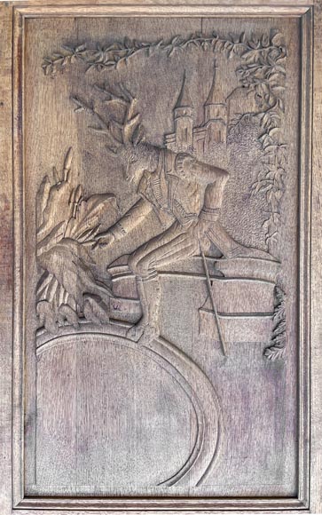 Important oak panelling carved with scenes from La Fontaine's Fables, 19th century Important oak panelling carved with scenes from La Fontaine's Fables, 19th century-2