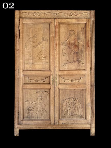 Important oak panelling carved with scenes from La Fontaine's Fables, 19th century Important oak panelling carved with scenes from La Fontaine's Fables, 19th century-5