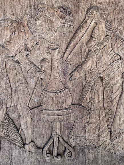 Important oak panelling carved with scenes from La Fontaine's Fables, 19th century Important oak panelling carved with scenes from La Fontaine's Fables, 19th century-7