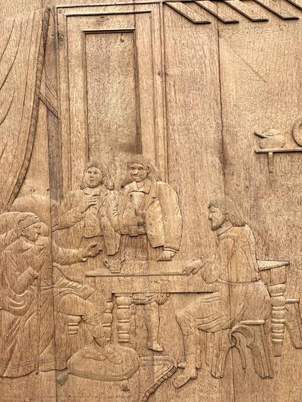 Important oak panelling carved with scenes from La Fontaine's Fables, 19th century Important oak panelling carved with scenes from La Fontaine's Fables, 19th century-12