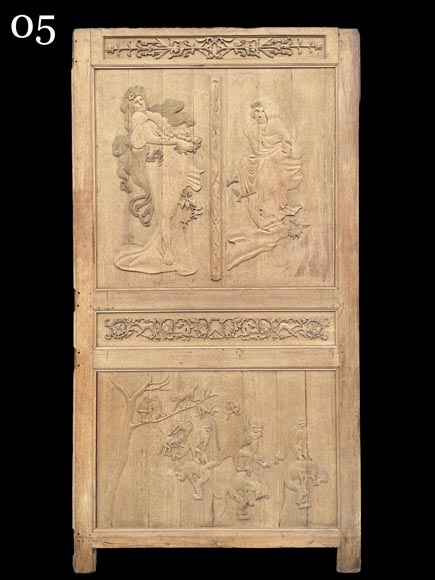 Important oak panelling carved with scenes from La Fontaine's Fables, 19th century Important oak panelling carved with scenes from La Fontaine's Fables, 19th century-13