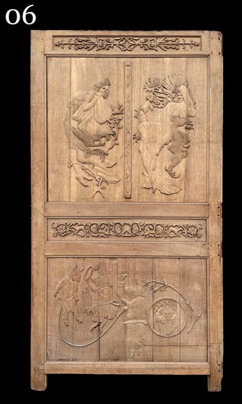 Important oak panelling carved with scenes from La Fontaine's Fables, 19th century Important oak panelling carved with scenes from La Fontaine's Fables, 19th century-16