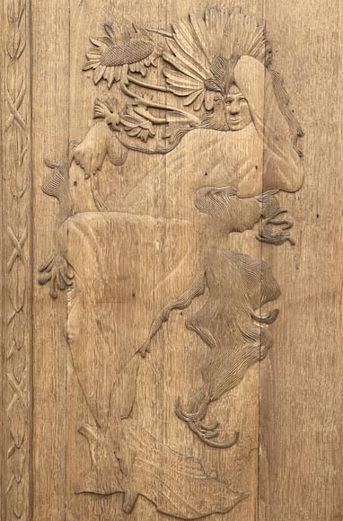Important oak panelling carved with scenes from La Fontaine's Fables, 19th century Important oak panelling carved with scenes from La Fontaine's Fables, 19th century-17