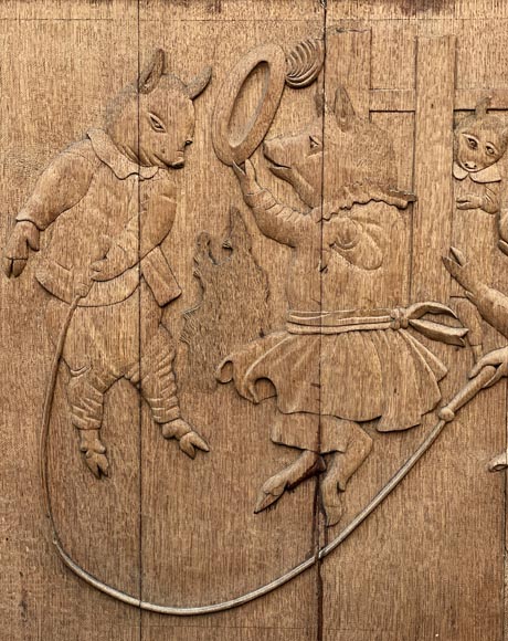 Important oak panelling carved with scenes from La Fontaine's Fables, 19th century Important oak panelling carved with scenes from La Fontaine's Fables, 19th century-18