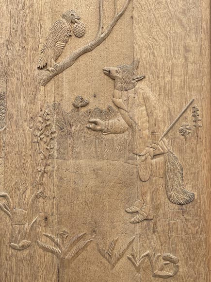 Important oak panelling carved with scenes from La Fontaine's Fables, 19th century Important oak panelling carved with scenes from La Fontaine's Fables, 19th century-23