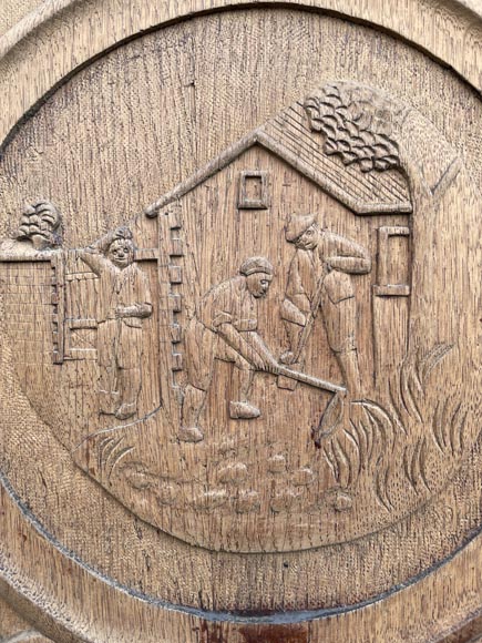 Important oak panelling carved with scenes from La Fontaine's Fables, 19th century Important oak panelling carved with scenes from La Fontaine's Fables, 19th century-25