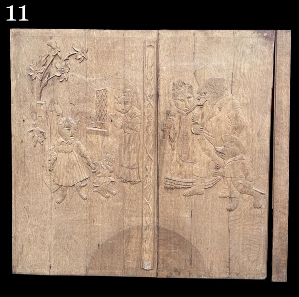 Important oak panelling carved with scenes from La Fontaine's Fables, 19th century Important oak panelling carved with scenes from La Fontaine's Fables, 19th century-26