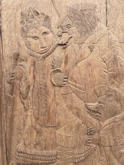 Important oak panelling carved with scenes from La Fontaine's Fables, 19th century Important oak panelling carved with scenes from La Fontaine's Fables, 19th century-27