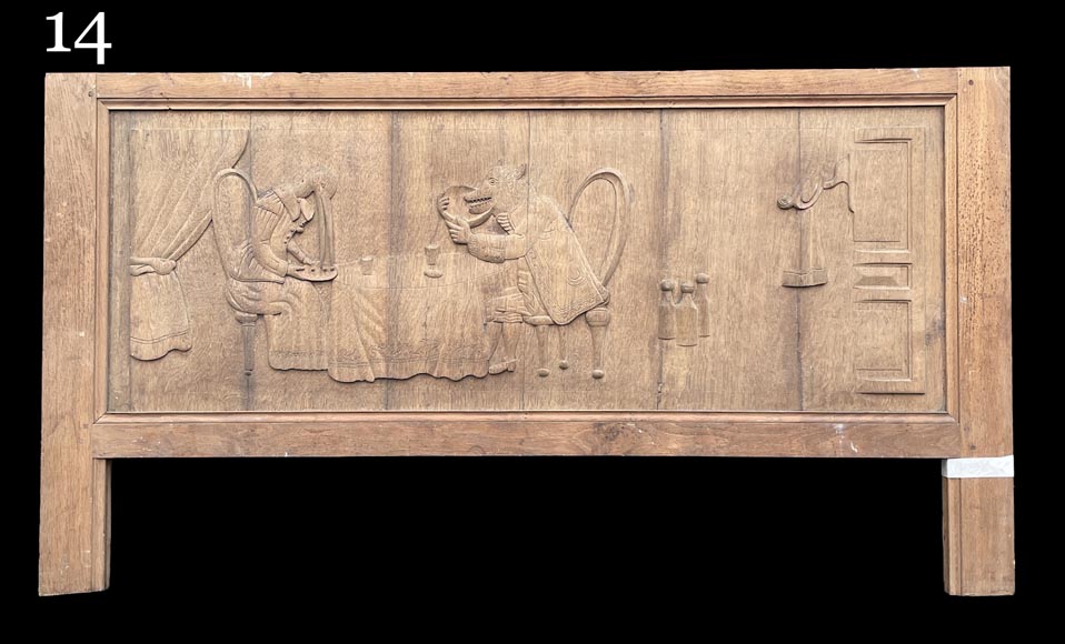 Important oak panelling carved with scenes from La Fontaine's Fables, 19th century Important oak panelling carved with scenes from La Fontaine's Fables, 19th century-30