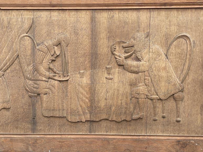 Important oak panelling carved with scenes from La Fontaine's Fables, 19th century Important oak panelling carved with scenes from La Fontaine's Fables, 19th century-31