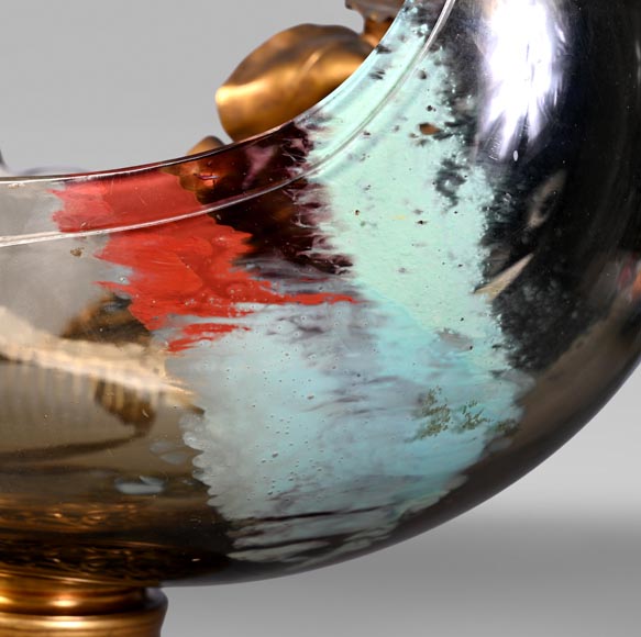 Attributed to L'Escalier de Cristal, François-Eugène Rousseau, and Ernest Léveillé: a Japonist polychrome glass vase encircled by a gilt-bronze iris.-7
