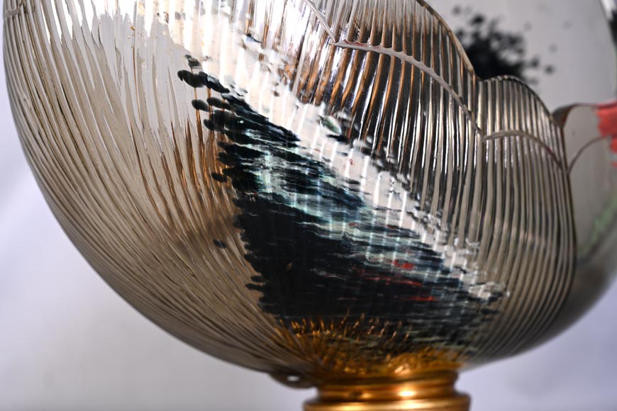Attributed to L'Escalier de Cristal, François-Eugène Rousseau, and Ernest Léveillé: a Japonist polychrome glass vase encircled by a gilt-bronze iris.-9
