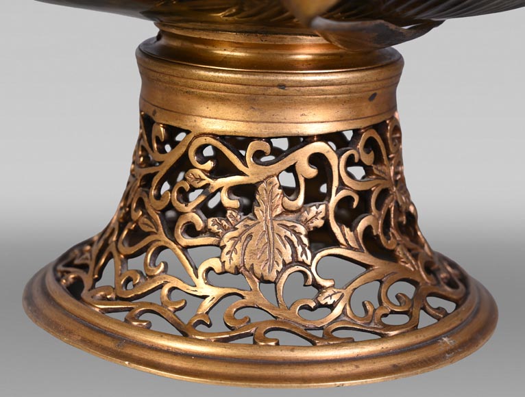 Attributed to L'Escalier de Cristal, François-Eugène Rousseau, and Ernest Léveillé: a Japonist polychrome glass vase encircled by a gilt-bronze iris.-10