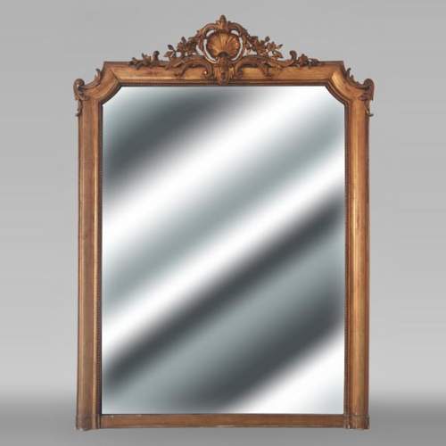 Gilt Louis XV style trumeau mirror surmounted by a shell motif