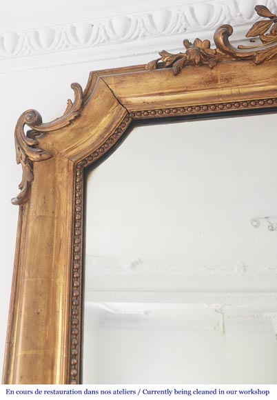 Gilt Louis XV style trumeau mirror surmounted by a shell motif Gilt Louis XV style trumeau mirror surmounted by a shell motif-3