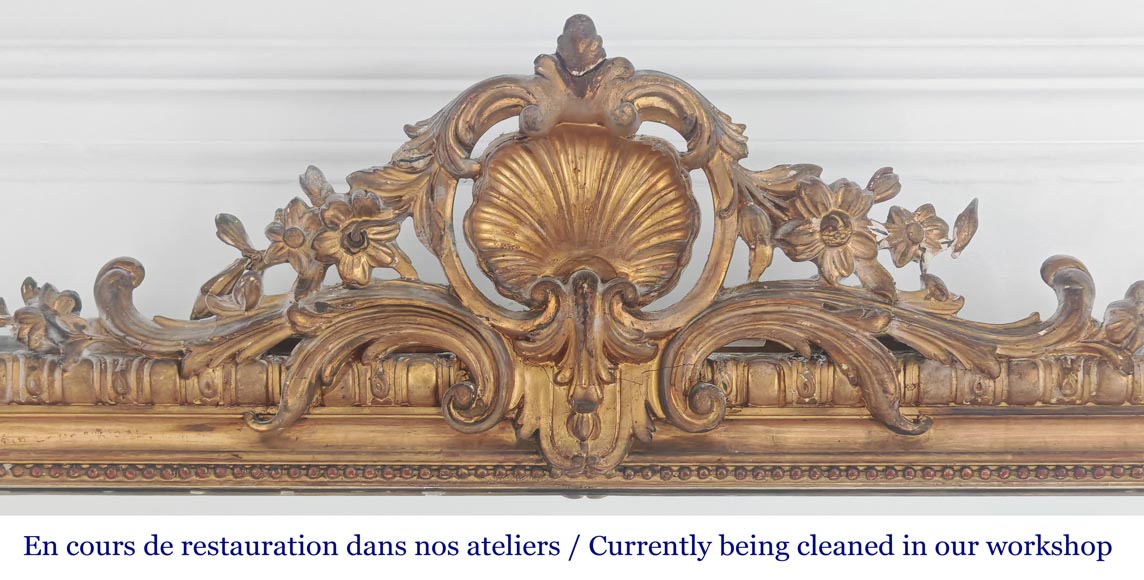 Richly decorated Louis XV style gilt trumeau mirror Richly decorated Louis XV style gilt trumeau mirror-1