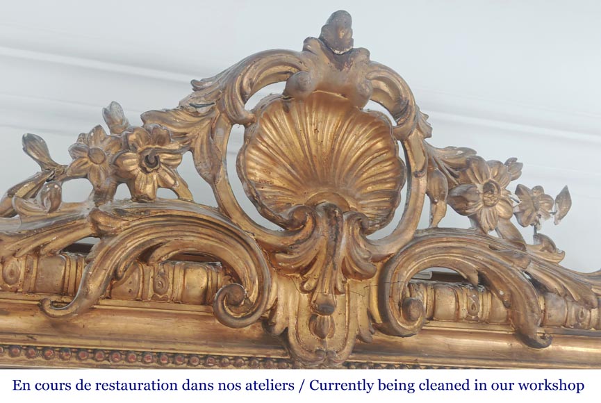 Richly decorated Louis XV style gilt trumeau mirror Richly decorated Louis XV style gilt trumeau mirror-2