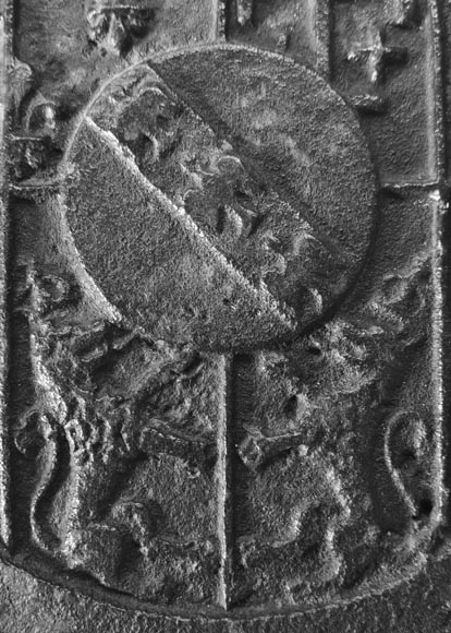 Large Cast Iron Fireback with the Arms of the Dukes of Lorraine, Flanked by Musical Angels-2