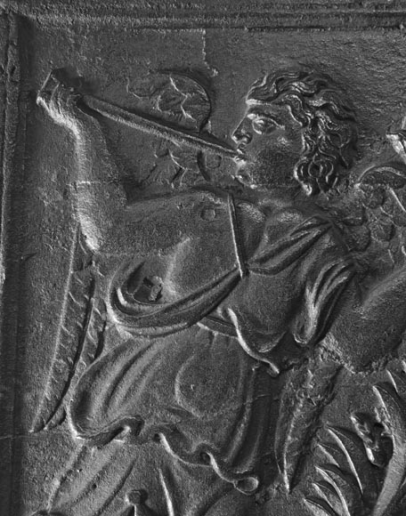 Large Cast Iron Fireback with the Arms of the Dukes of Lorraine, Flanked by Musical Angels-3