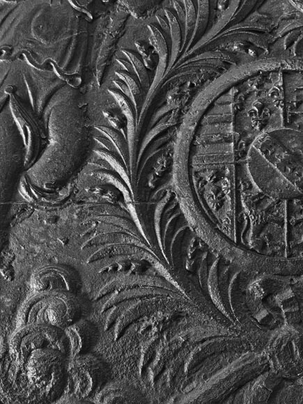 Large Cast Iron Fireback with the Arms of the Dukes of Lorraine, Flanked by Musical Angels-4