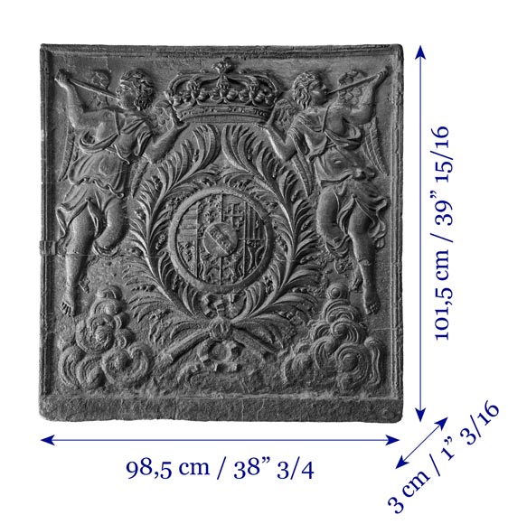Large Cast Iron Fireback with the Arms of the Dukes of Lorraine, Flanked by Musical Angels-8