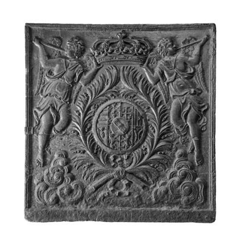 Large Cast Iron Fireback with the Arms of the Dukes of Lorraine, Flanked by Musical Angels