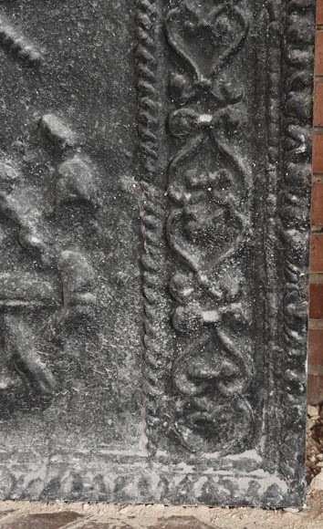 Cast-iron fireback decorated with a coat of arms and a portrait bust-6