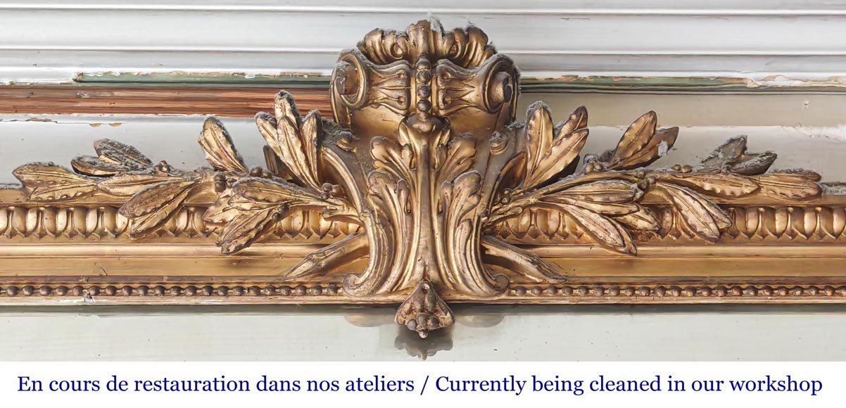 Richly decorated Louis XVI style gilt trumeau mirror-1