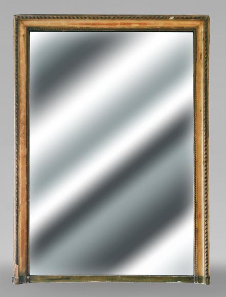 Gilt Louis XVI-style trumeau mirror, featuring a ribbon-and-bead frieze-0