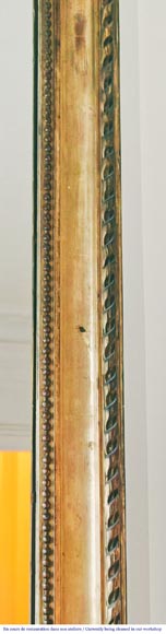 Gilt Louis XVI-style trumeau mirror, featuring a ribbon-and-bead frieze-2