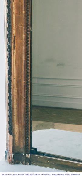 Gilt Louis XVI-style trumeau mirror, featuring a ribbon-and-bead frieze-3