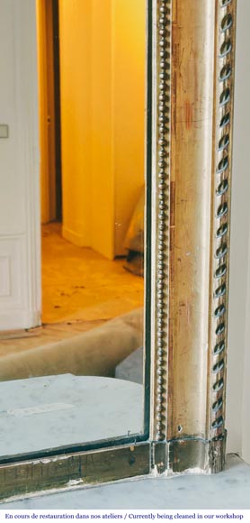 Gilt Louis XVI-style trumeau mirror, featuring a ribbon-and-bead frieze-4