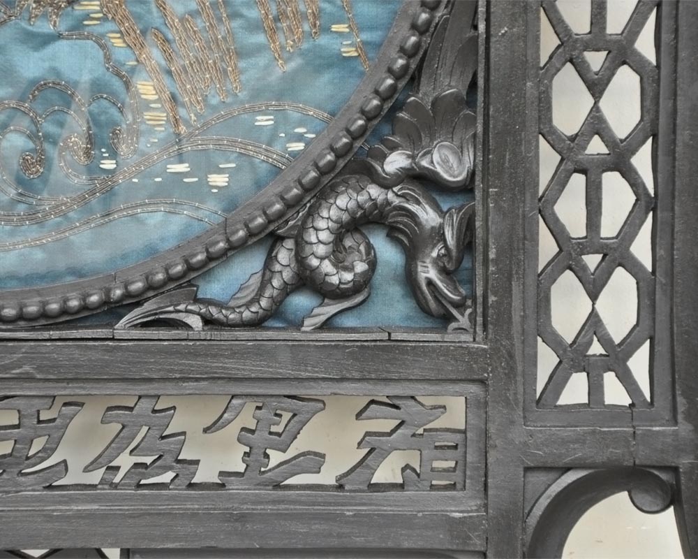 Pair of Japanese-blackened wooden frames decorated with embroidered silk-5