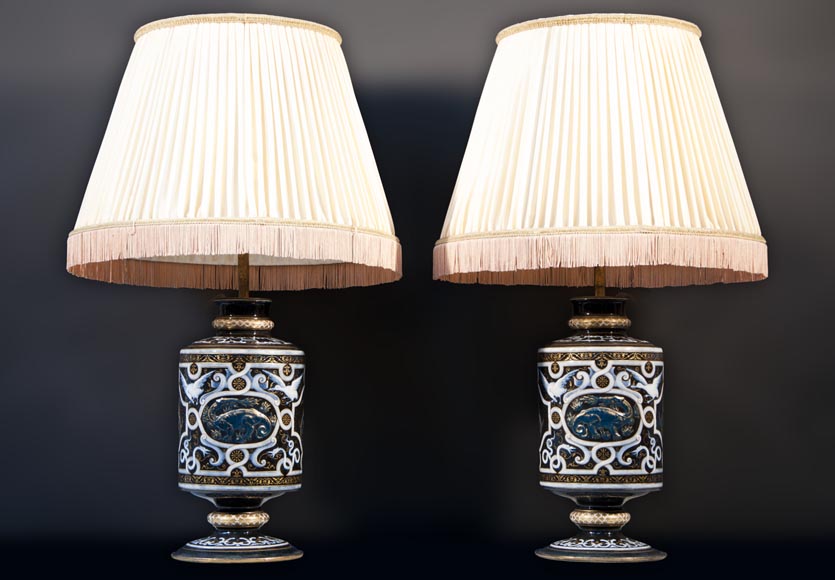 Edouard DAMOUSE - Pair of Neo-Renaissance style lamps dated of 1885-0