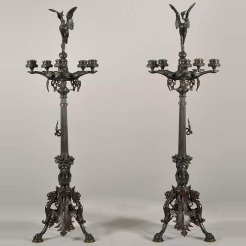 Pair of Candelabras with storks