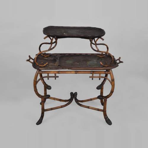 DAÏ NIPPON - Japanese style bamboo tea table with engraved and lacquered decor