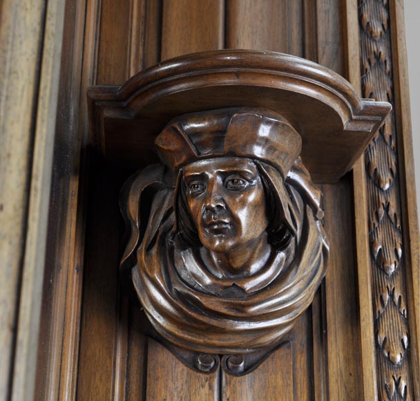 BELLANGER, cabinetmaker - Neo-Renaissance style display cabinet made out of carved walnut with chimeras decor-5