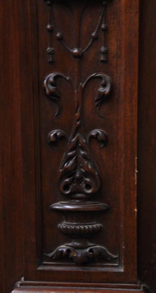 Neo-Renaissance style antique fireplace in carved walnut wood-11