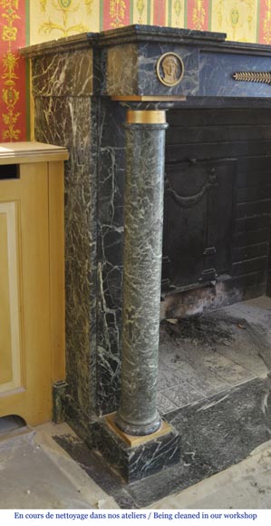 Beautiful antique Empire style fireplace in Sea Green marble with bronze ornaments-6