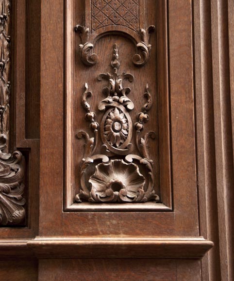 Exceptional antique oak wood fireplace made after the model of the fireplace in the Hercules Salon in Versailles Palace-14