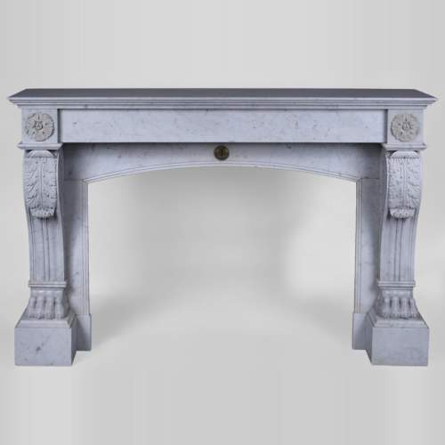 Antique Napoleon III style fireplace with lion's paws in Carrara marble 