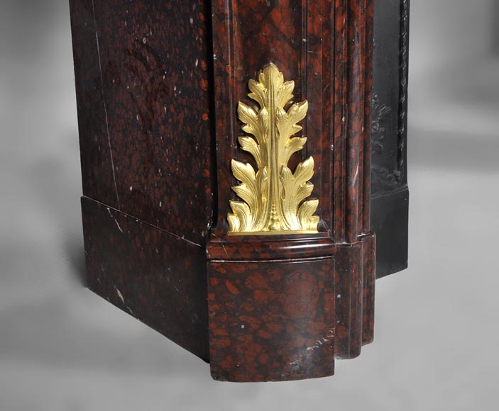 Very beautiful antique Louis XV style fireplace made out of Red Griotte marble with gilded bronze ornaments-4