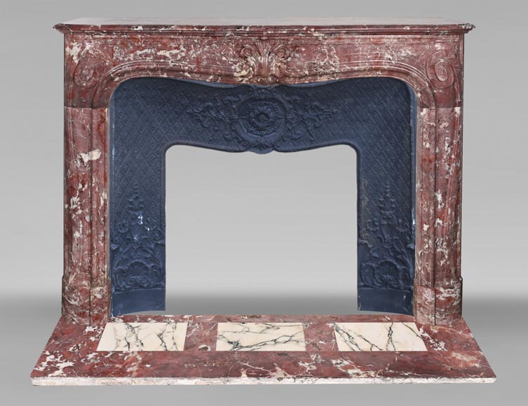 Louis XV-style fireplace decorated with a palmette, carved from peach-blossom marble-0