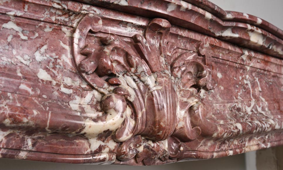 Louis XV-style fireplace decorated with a palmette, carved from peach-blossom marble-2
