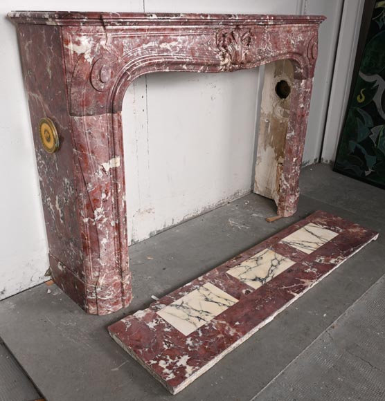 Louis XV-style fireplace decorated with a palmette, carved from peach-blossom marble-3