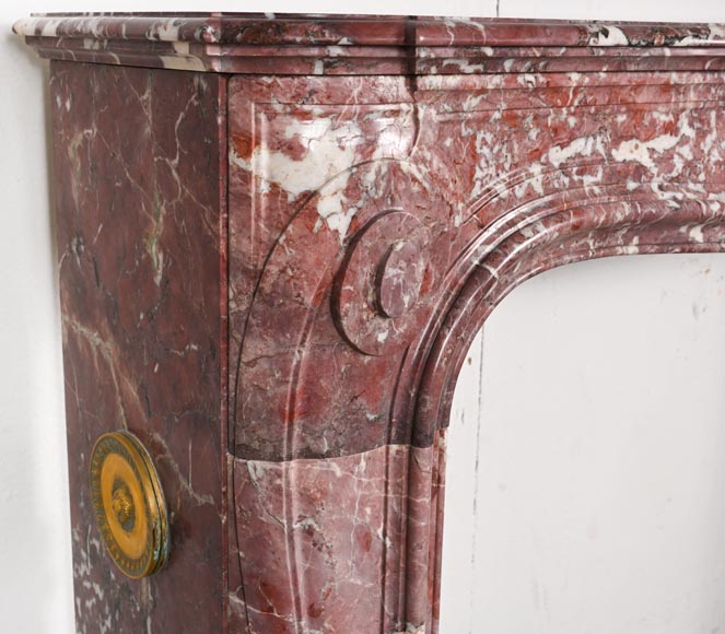 Louis XV-style fireplace decorated with a palmette, carved from peach-blossom marble-4